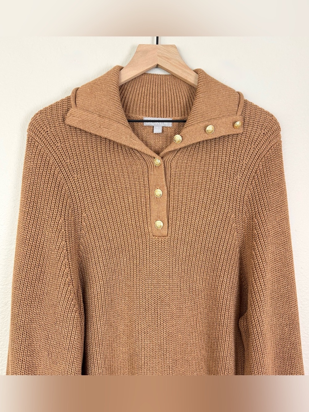 J. Crew Ribbed Cotton Button Collar Sweater Nautical Brown Tan Knit Size XL - Picture 5 of 10